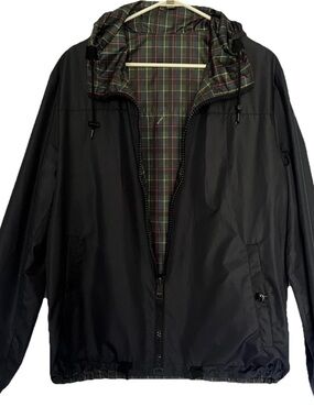 Paltò Black Hooded Windbreaker Jacket Tarten Plaid Lining Zip Men's Size L Italy